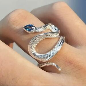 Unique Sea Blue Topaz Stone Snake Design ed Adjustable Ring NWT